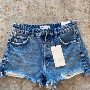 Zara Mid-rise Blue Jean Shorts